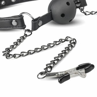 Ballgag met Metalen Tepelklemmen &ndash; EasyToys Fetish Collection