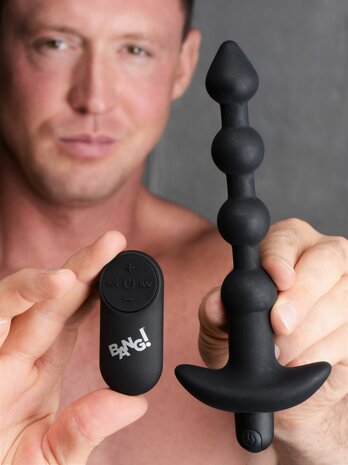 BANG! - 28X Vibrerende Silicone Anaalkralen met Afstandsbediening - Zwart
